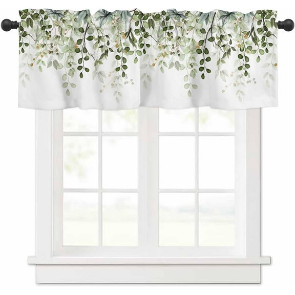 Sage Green Eucalyptus Leaves Valance for Windows Berry Branch Plant Curtains Valances Spring Short Curtains Rod Pocket Window Treatment for Kitchen Living Room Bedroom Bathroom Decor 1 Panel 54x18