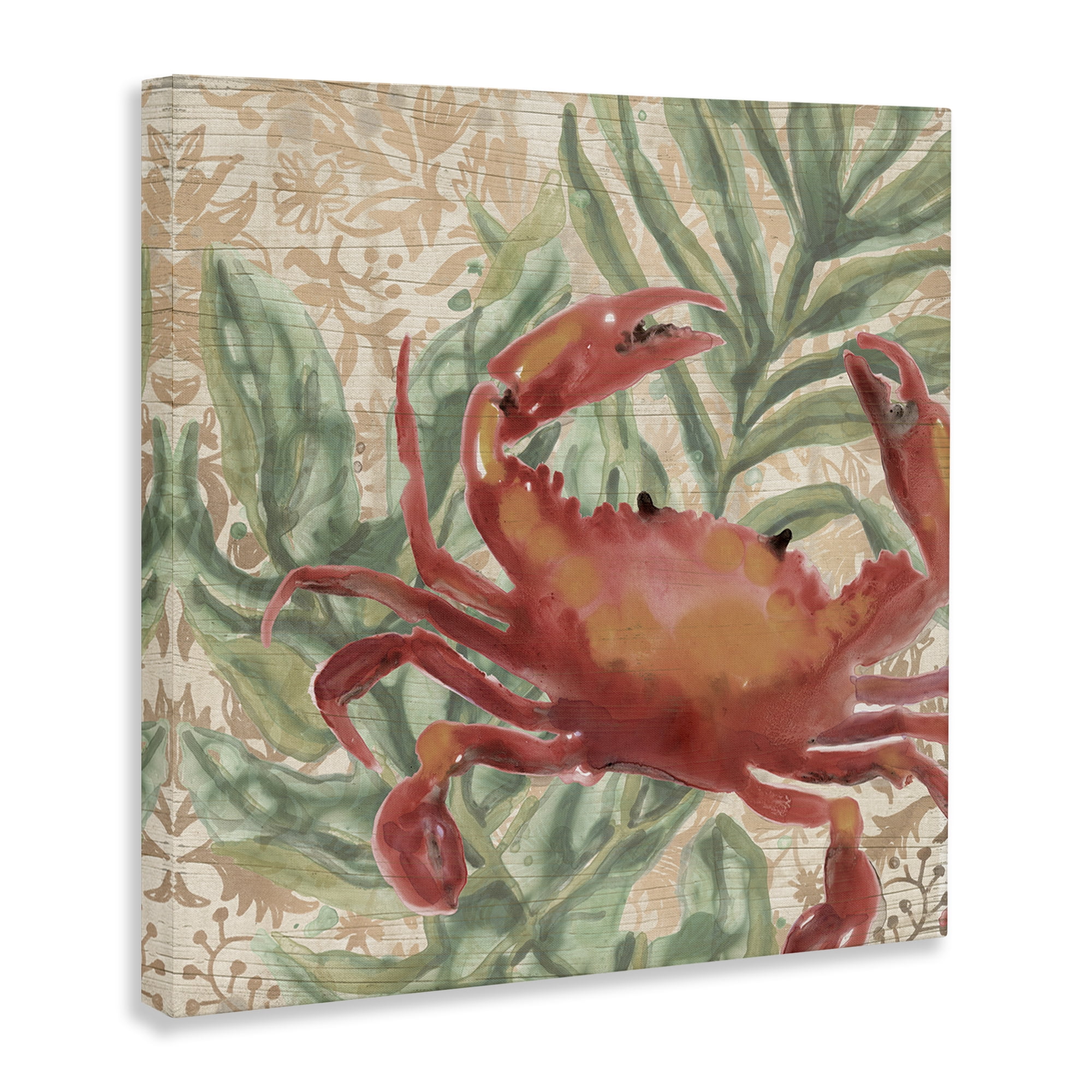 Stupell Industries Crab on Palm Leaves Animals & Insects Painting Gallery Wrapped Canvas Art Print Wall Art, 30 x 30