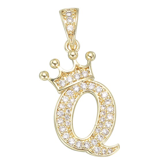 A-Z Crown Letter Charm, Alphabet Q Pendant Gold Plated Cubic Zirconia Monogram Initial Pendant Name Jewelry for Men Women DIY