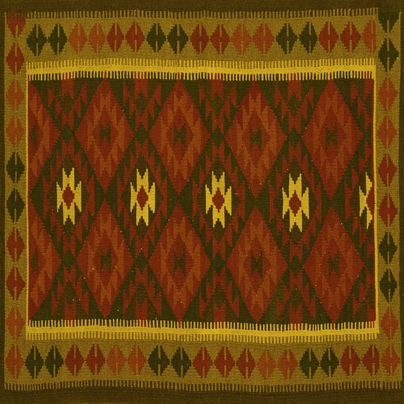 Ahgly Company Indoor Square Oriental Yellow Traditional Area Rugs, 4' Square