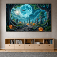 thumbnail image 3 of Spooky Design Halloween Banner Full Moon Graveyard Jack-o'-Lantern Atmospheric Scene for Halloween Party Outdoor Indoor Decoration, 3 of 9