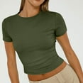 thumbnail image 7 of LISTHA Womens Crop Tops Short Sleeve Slim Fit Summer Crew Neck Tees Basic Going Out Y2k Shirt Army Green L, 7 of 7