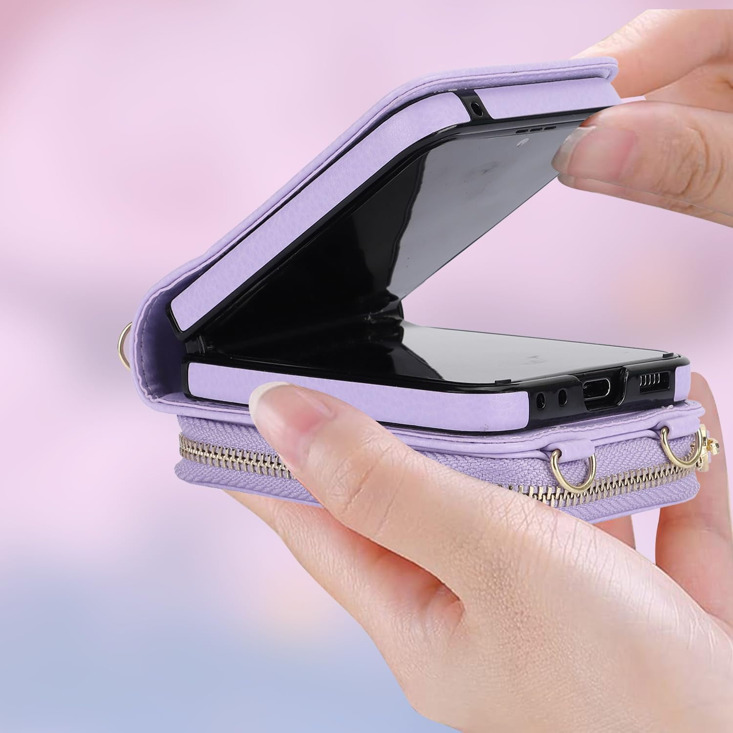 for Motorola Moto Razr+ 2023 Wallet Case with RFID Blocking, Moto Razr Plus Phone Case Crossbody Strap Card Holder Women Girls PU Leather Motorola Razr+ 2023 Wallet Phone Case Purple