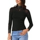 thumbnail image 1 of INSPIRAR CHIC Blusa de Manga Larga con Cuello Alto de Encaje Ajustada de Malla Semi Transparente para Mujeres XS Negra, 1 of 6