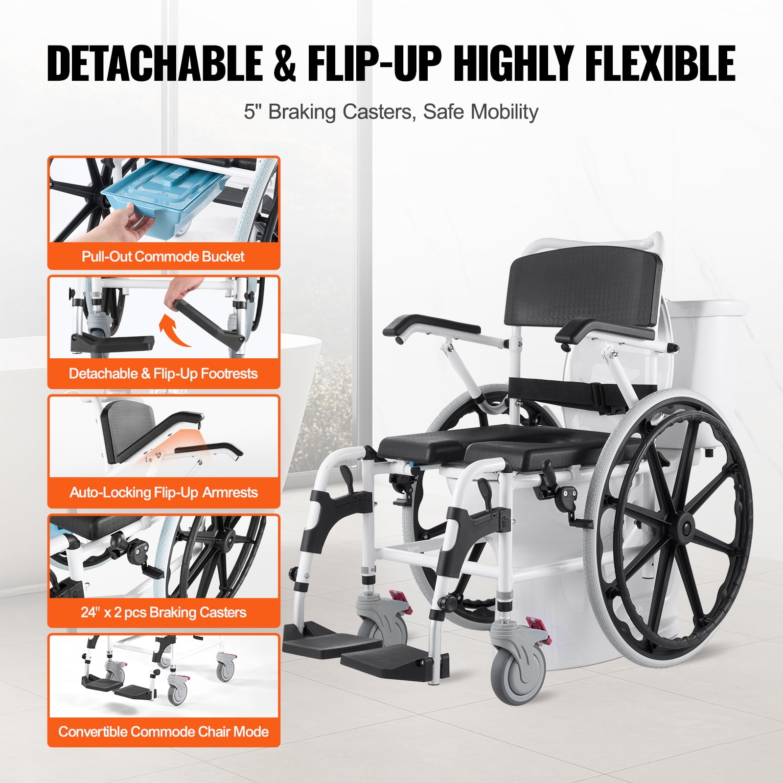 SKYSHALO Shower Chair Mobility Aid Bathroom Use Aluminum Height‑Adjustable 17.5‑Inch Wide, (1 Count)
