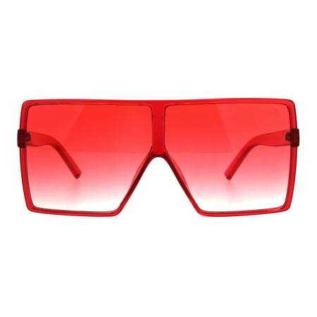 Womens Oversize Mobster Pop Color Rectangular Plastic Sunglasses Red