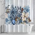 thumbnail image 3 of Christmasf Flower Shower Curtain for Bathroom Decor, Blue Poinsettia Floral Xmas Balls Snowflakes Winter Waterproof Fabric Shower Curtain, 60"x72" Set with 12 Hooks, 3 of 9