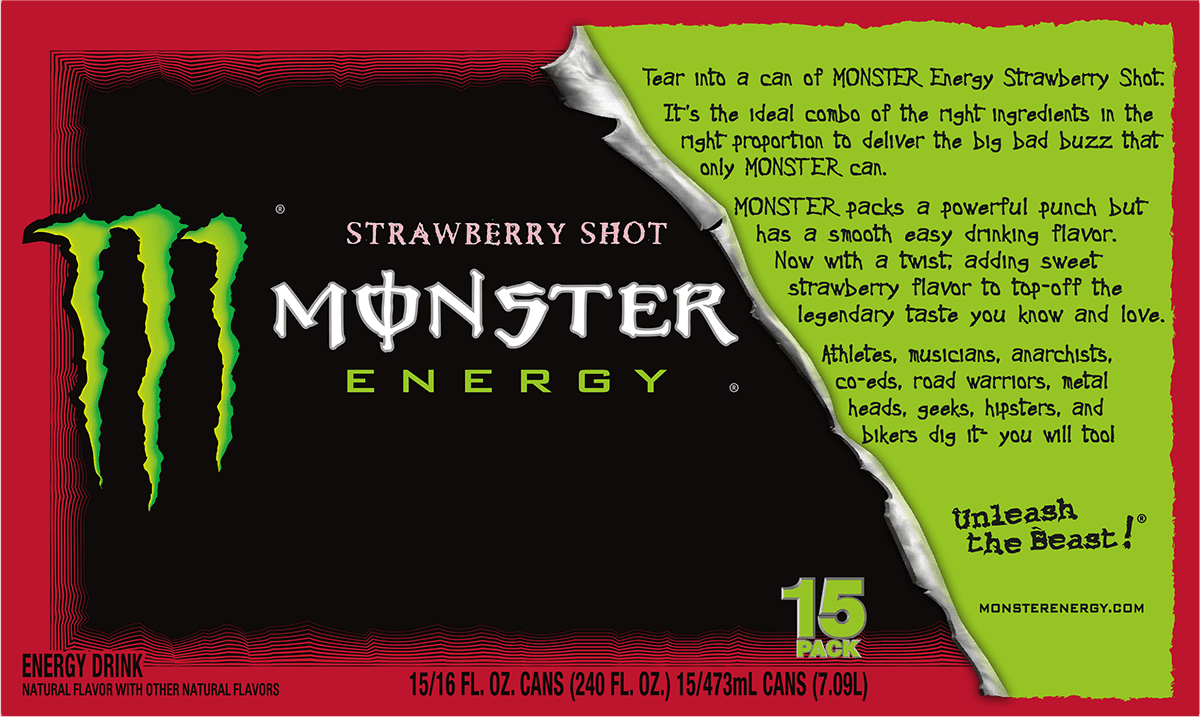 Monster Energy, Strawberry Shot, Energy Drink, 15 Pack - 16 Fl Oz