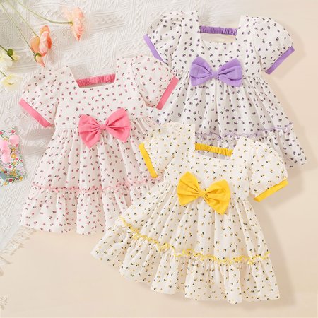 

PEASKJP Plus Size Summer Dresses Toddler Girls Sleeveless Bowknot Floral Prints Ruffles Princess Summer Dress Knee-Length Wedding Party Evening Formal Dresses Yellow 12-18 Months