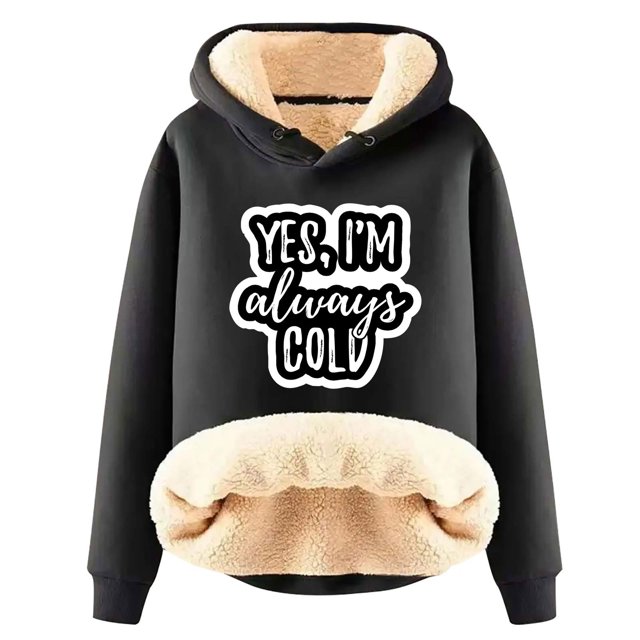 KIHOUT Spring Winter Womens Tops Winter Warm Plush Solid Color with Pocket Printed Long Sleeve Fleece Tops Hooded Sweatshirt