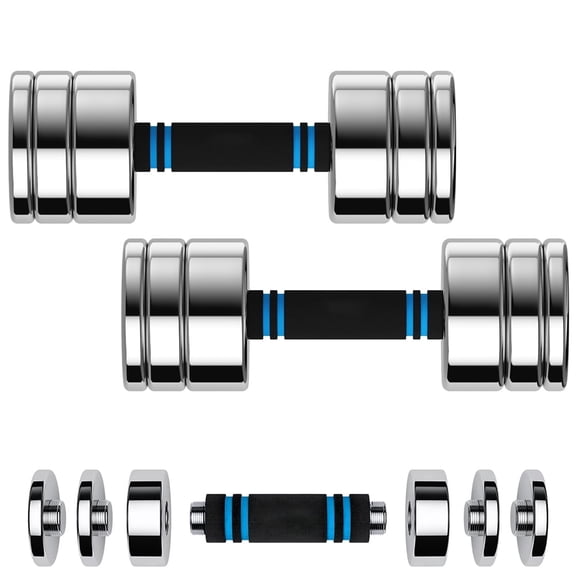 ARVIVO 2pcs Steel Ultracompact Adjustable Weight Dumbbells with Foam Handle 30lbs Silver Home Gym Workout