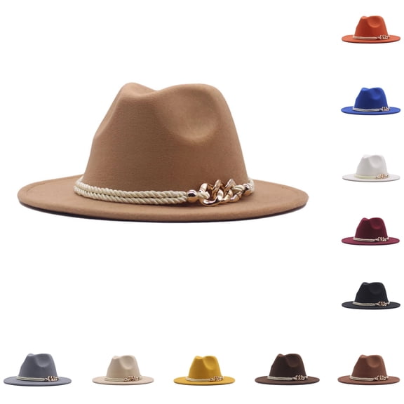 HNMKIU Sun Hat For Men And Women Fedora Classic Wide Belt Floppy Wool Panama Buckle Caps
