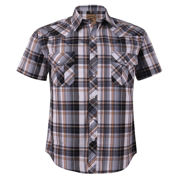Coevals Club Men's Western Shirt Cowboy Plaid Country Pearl Snap Button Short Sleeve Two Pockets Work Shirts 02 Yellow White Grey 3X-Large