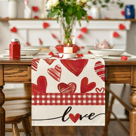 

Clearance Usloyux Deals Valentine S Day Heart Print Linen Table Runner Romantic Love Heart Decor For Dining Tablecloth Wedding & Anniversary Table Decoration Multiple Sizes&Patterns B-Large