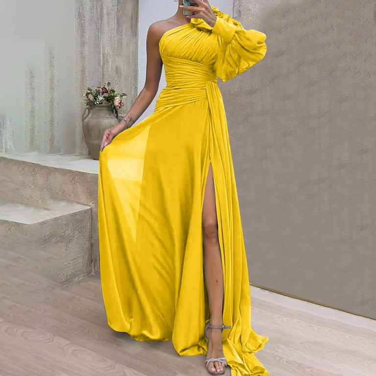 Elegant Yellow One Shoulder Maxi Dress Elegant Yellow One Shoulder Maxi Dress
