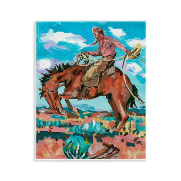Stupell Industries Lassoing Cowboy Scene Animals Painting Unframed Art Print Wall Art, 11 x 14