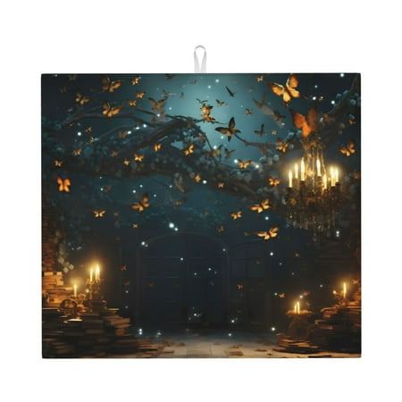 

Pofeuu Magical Library Butterfly Night Print Ultra Water Absorbent Microfiber Dish Drying Mat Drying Mat for Kitchen Kitchen Counter Accessories