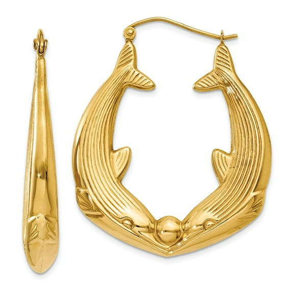 Real 14kt Yellow Gold Polished Dolphin Hoop Earrings; for Adults and Teens; for Women and Men