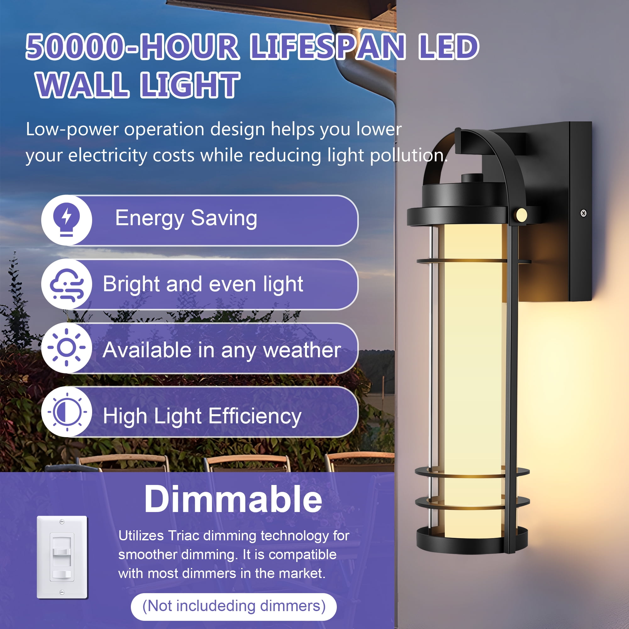 GCGAFUL 2-Pack LED Outdoor Wall Sconce, 15 in.Black Modern Exterior Light Fixture, Integrated Waterproof Hardwired Cylinder Lantern for Patio Garage Front Door Entryway
