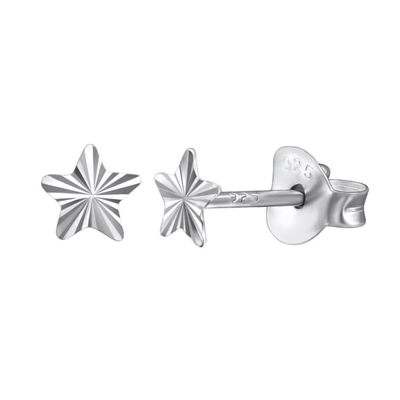 925 Sterling Silver Plain Shiny Star Design Stud Earring