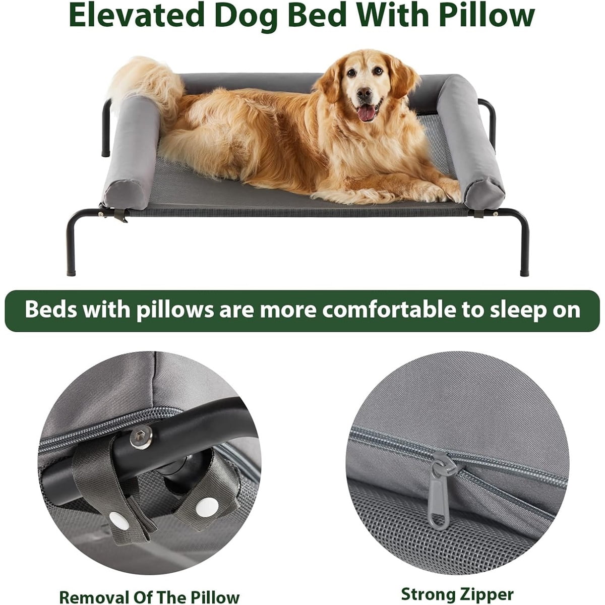 WNPETHOEM Dog Elevated Cooling Dog Bed, Raised Dog Cots Beds for Large Dogs, Outdoor Pet Bed for Large Dogs, Chew Proof Portable Cooling Pet Cot Skid-Resistant Feet, Frame with Breathable Mesh