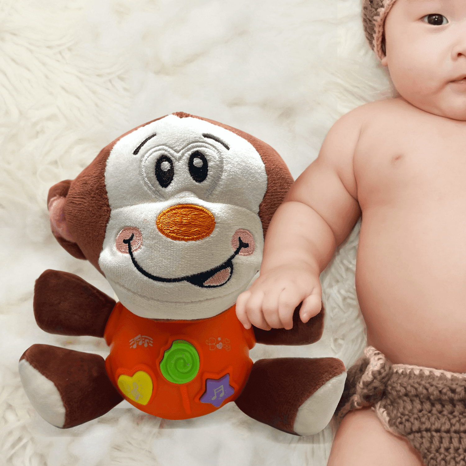 Plush Monkey Music Baby Toys 0 3 6 9 12 Months, Soft Aminal Light Up Stuffed Baby Toys Newborn Baby Musical Toys for Infant Babies Boys & Girls Toddlers 0 to 36 Months