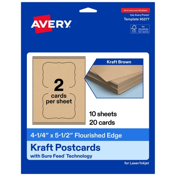 Avery Printable Flourished Edge Postcards, 4.25" x 5.5", Kraft Brown, 20ct