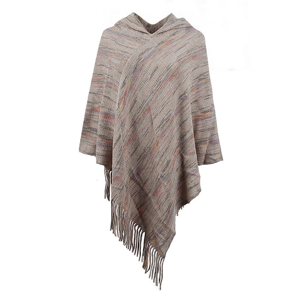 Capa de mujer, informal, cálida, con borlas, de punto, chal, bufanda a rayas, jersey, tops, capa de mujer