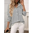 thumbnail image 4 of Womens Button Down Shirts Striped Classic Long Sleeve Collared Office Work Blouses Tops with Pocket White L, 4 of 9