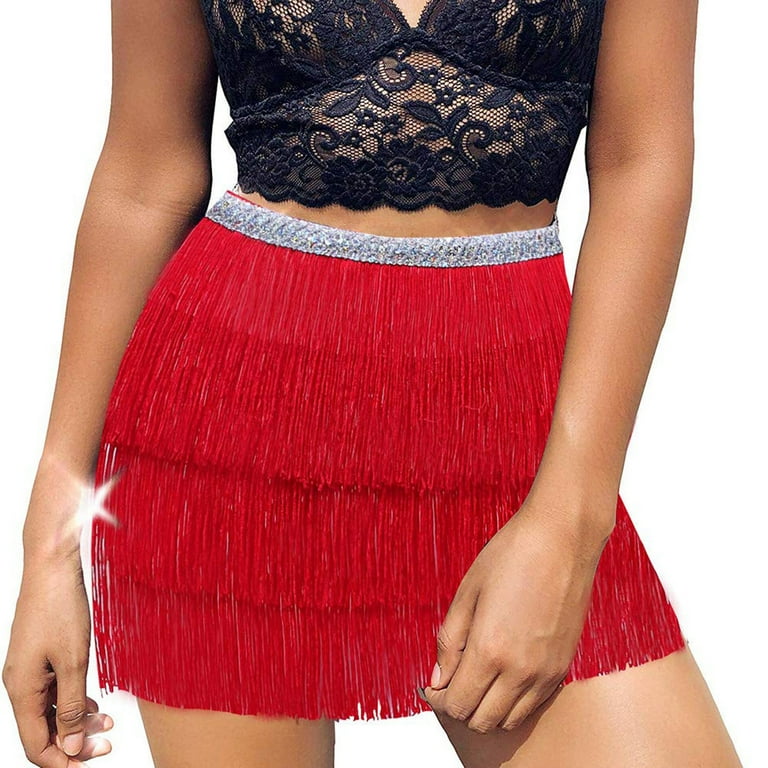 Women Sequin Belly Tassel Wrap Skirt Club Mini Skirt Vacation Holiday Female Dailywear