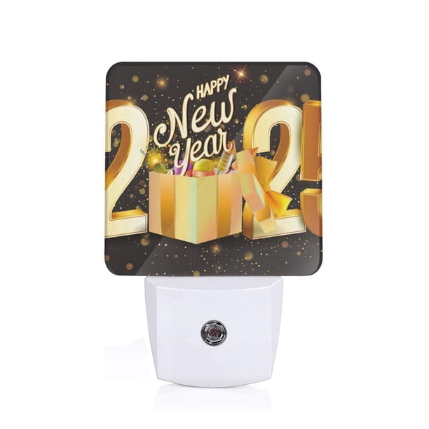 Balery Happy New Year 2025 C Luz Nocturna LED con Sensor Automático, Enchufe con Sensor Crepuscular, Luz Suave de 0.5W para Dormitorio, Pasillo, Baño-US