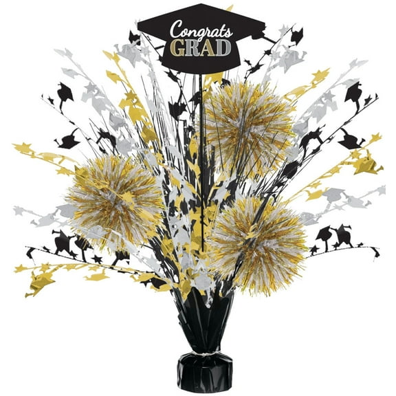 18 Grad Tinsel Burst Centerpiece - Black, Silver, Gold