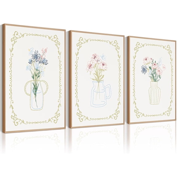 Girl Floral Wall Art Nursery Flower Canvas Wall Decor Vintage Wildflower Prints Coquette Floral Pictures Posters Trendy Botanical Painting Artwork for Girly Room Bedroom Unframed