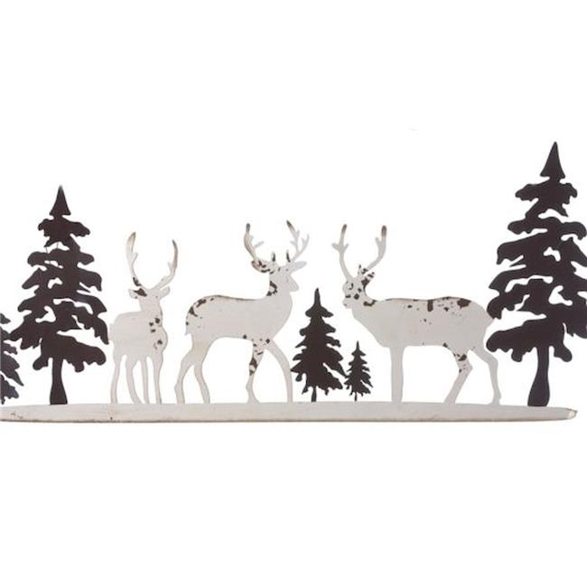 White Metal Deer & Brown Pine Trees Wall Decor