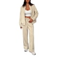thumbnail image 3 of Women'S 2 Piece Outfits Oversized Fleece Sweatsuit Zip Up Long Sleeve Sweatshirt with Wide Leg Sweatpants Khaki S, 3 of 8