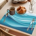 thumbnail image 3 of Turquoise Striped Placemats Set of 6 Modern Abstract Art Wave Moire Gradient Place Mats Indoor Wipeable Table Mats Washable Dining Table Placemats for Kitchen Holiday Party Home Decor 13x19 Inch, 3 of 9