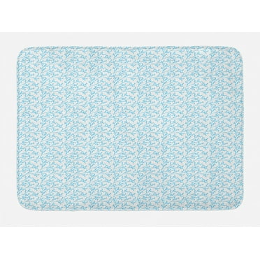 Aqua and White Bath Mat, Hand Drawn Branches with Berry Silhouettes Monotone Spring Season Design, Plush Bathroom Decor Mat with Non Slip Backing, 29.5" X 17.5", Aqua and White, by Ambesonne