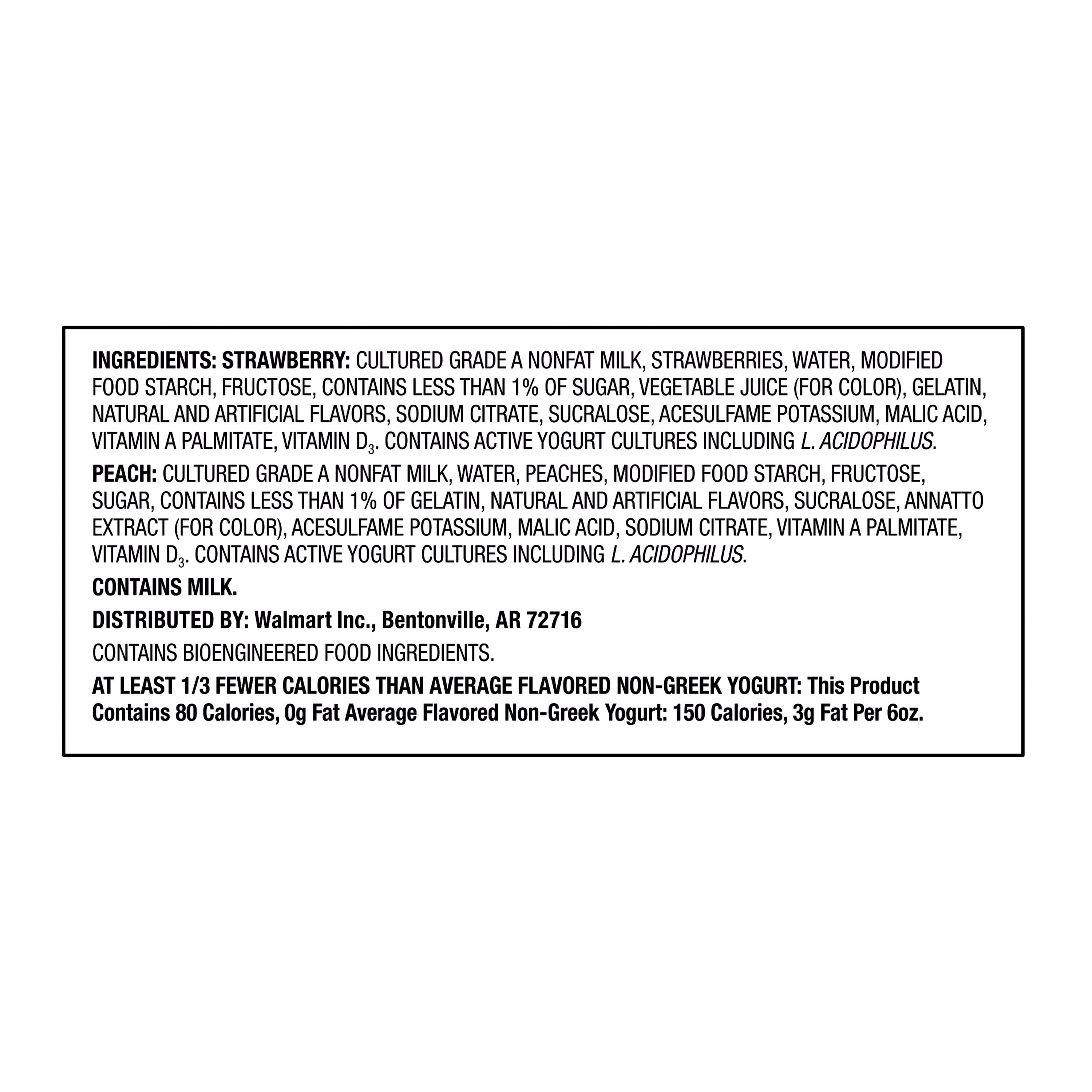 Great Value Light Strawberry and Peach Nonfat Yogurt, 6 oz Cups, 12 Count