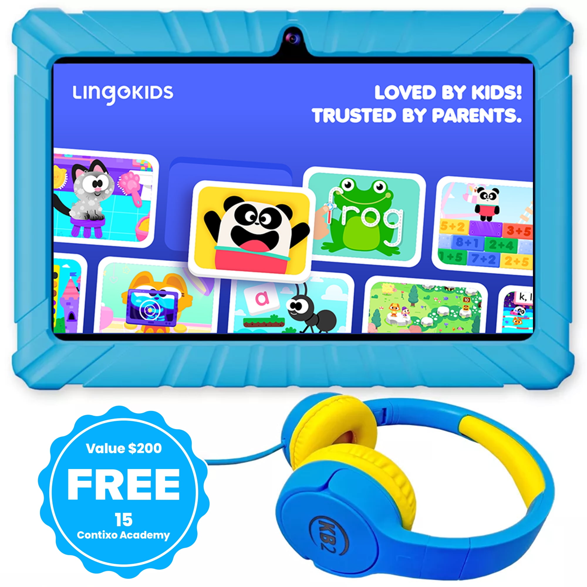 (2 pack) Contixo Kids Tablets Bundle, 7-Inch Educational Android Tablet and Wired Headphones for Kids Ages 3-7, Blue