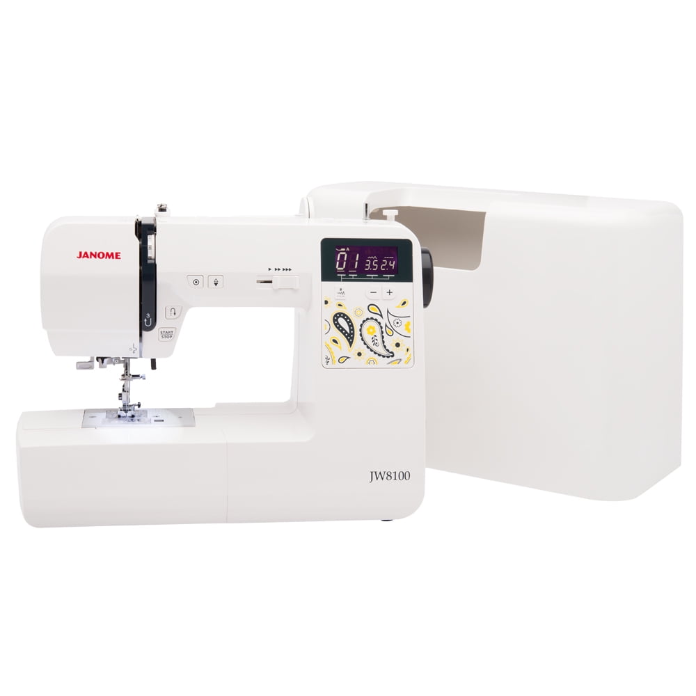 Janome JW8100 Fully-Featured Computerized Sewing Machine with 100 Stitches, 7 Buttonholes, Hard Cover, Extension Table and 22 Accessories