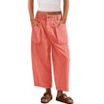 thumbnail image 2 of Womens Barrel Wide Leg Cropped Pants Elastic High Waist Pull On Harem Pants with Pockets Summer Baggy Pant, L, 2 of 4