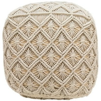 Northlight 18" Beige Handmade Macrame Natural Cotton Square Pouf Ottoman