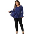thumbnail image 3 of DARING DIVA Women's Plus Graphic Print Belted Long Sleeve V Neck Top 2X Royal Blue, 3 of 6