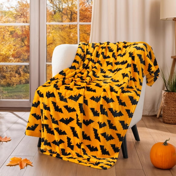 Manta PAVILIA de forro polar otoñal con forma de murciélago para Halloween, 150 x 200 cm