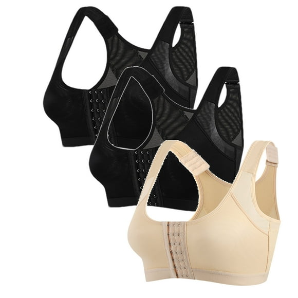 Yuyuzo 3 Pack Sports Bras for Women Front Closure High Support Seamless Full Coverage Push up Workout Yoga Bras