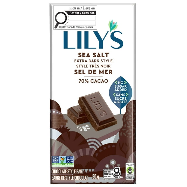 Lily's Sea Salt Extra Dark Chocolate Style Bar, Gluten Free, No added sugar, 80g