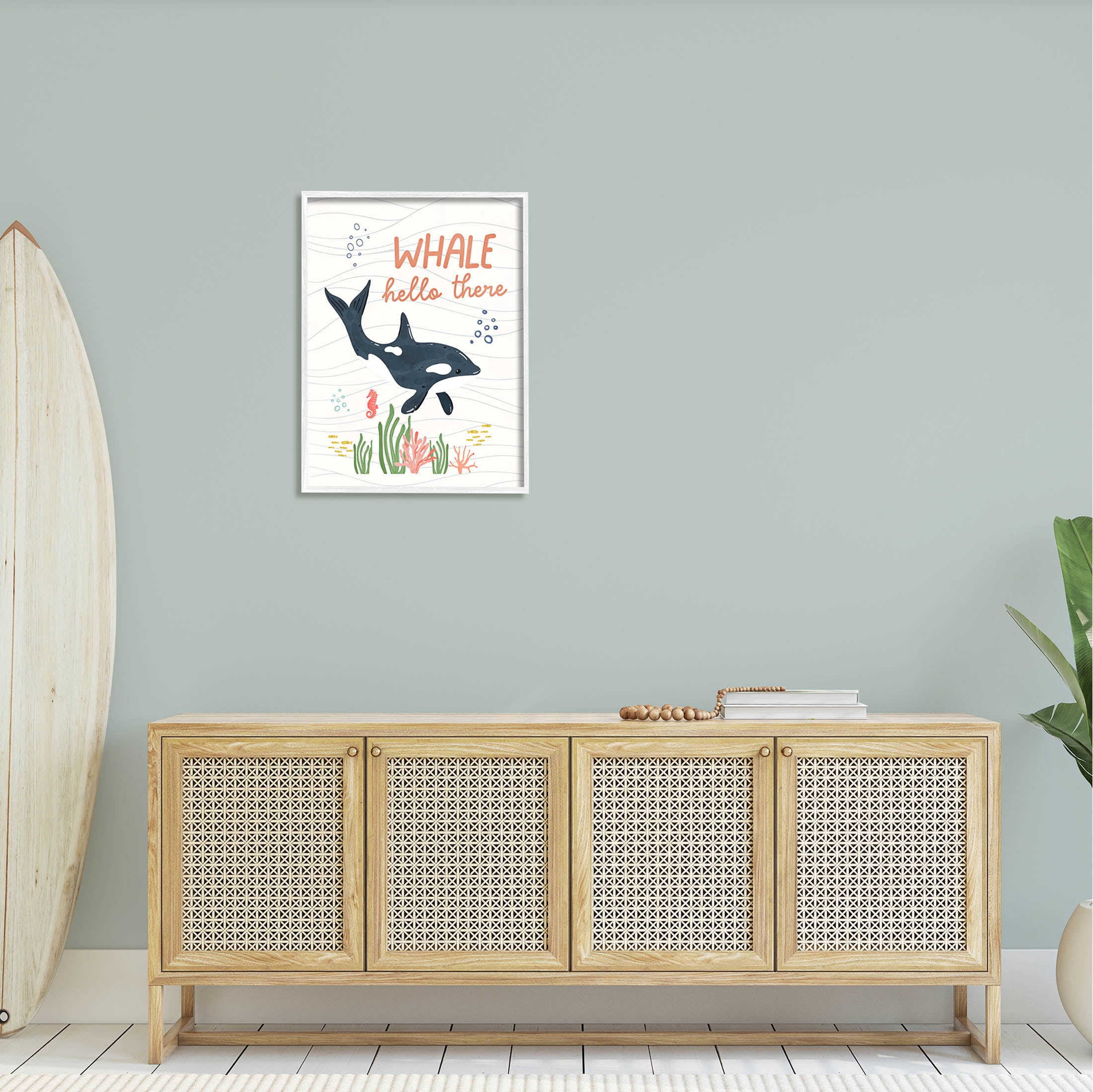 Stupell Industries Whale Hello There Orca Graphic Art White Framed Art Print Wall Art, Design by Nina Blue