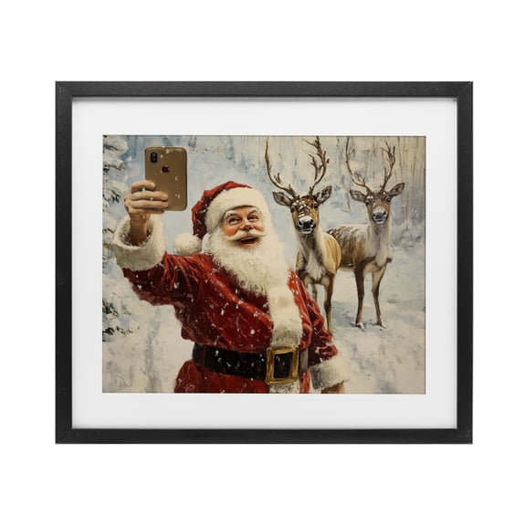 Stupell Industries Eclectic Santa Selfie with Reindeer Black Framed Print Under Glass, 16 x 13, by Arlington Prints