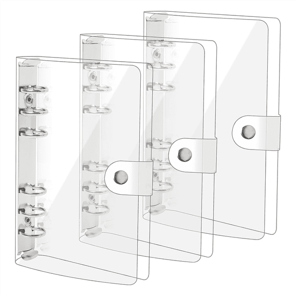 3 Pack A6 Transparent Soft PVC 6 Ring Binder Cover Clear Notebook for Refillable
