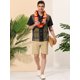 thumbnail image 3 of Camisa diseño patchwork a cuadros mangas cortas botones bloques color caqui negro T M, 3 of 6